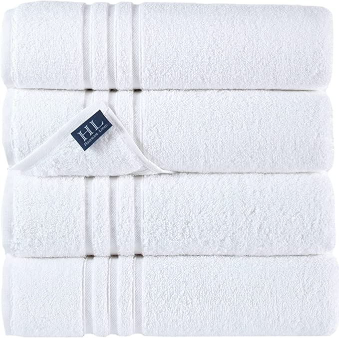 Hammam Linen White Bath Towels 4-Pack - 27x54 Soft and Absorbent, Premium Quality Perfect for Daily Use 100% Cotton Towel