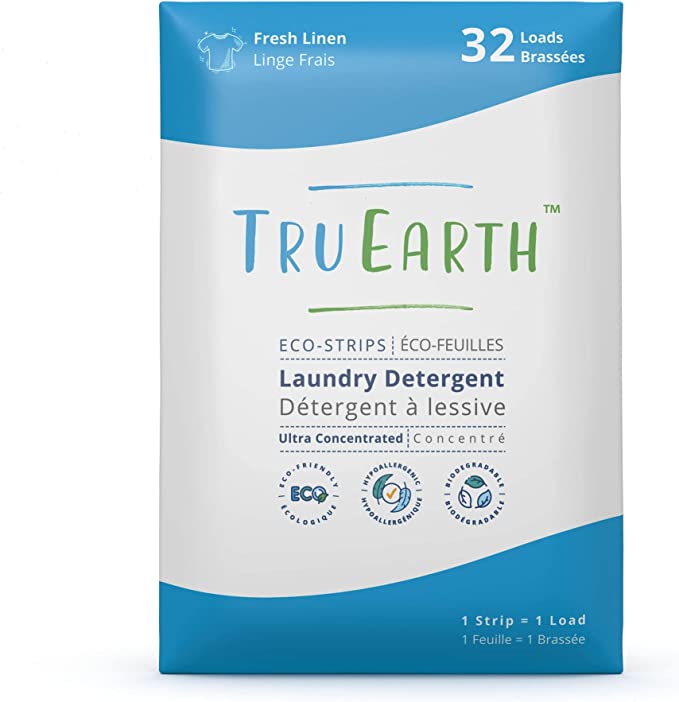 Tru Earth Eco-friendly Ultra Concentrated Compostable & Biodegradable Plastic-Free Laundry Detergent Eco-Strips (32 Loads, Fresh Linen Scent)