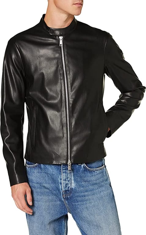A|X ARMANI EXCHANGE Men's Fitted Full Zip Eco Leather Jacket