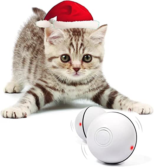 YOFUN Smart Interactive Cat Toy - Newest Version 360 Degree Self Rotating Ball, USB Rechargeable Pet Toy, Build-in Spinning Led Light, Stimulate Hunting Instinct for Your Kitty (White)