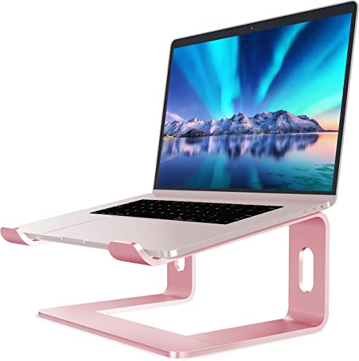 Soundance Aluminum Laptop Stand for Desk Compatible with Mac MacBook Pro Air Apple Notebook, Portable Holder Ergonomic Elevator Metal Riser for 10 to 15.6 inch PC Desktop Computer, LS1 Rose Gold