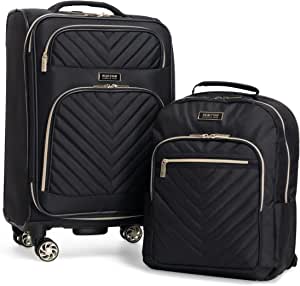 Kenneth Cole Reaction Chelsea 20" Polyester-Twill Expandable, Black, 2pc Bundle (Carry On+Backpack), Chelsea Women's Luggage Chevron Softside Expandable 8-Wheel Spinner Expandable Suitcase Collection