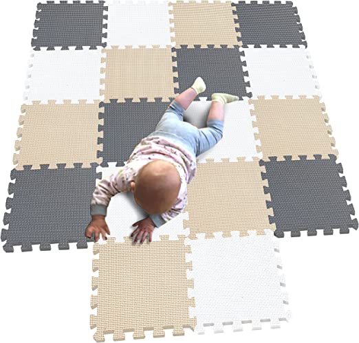 MQIAOHAM Children Puzzle mat Play mat Squares Play mat Tiles Baby mats for Floor Puzzle mat Soft Play mats Girl playmat Carpet Interlocking Foam Floor mats for Baby White Beige Grey 101110112