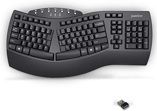 Perixx PERIBOARD-612 Wireless Duo-Mode Ergonomic Natural Split Keyboard, Black, Wireless 2.4G & Bluetooth 4.0 Keyboard, Black, Full US Layout