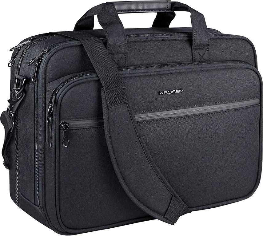 KROSER 18" Laptop Bag Premium Laptop Briefcase Fits Up to 17.3 Inch Laptop Expandable Water-Repellent Shoulder Messenger Bag Computer Bag with RFID Pockets for Travel/Business/School/Men/Women-Black