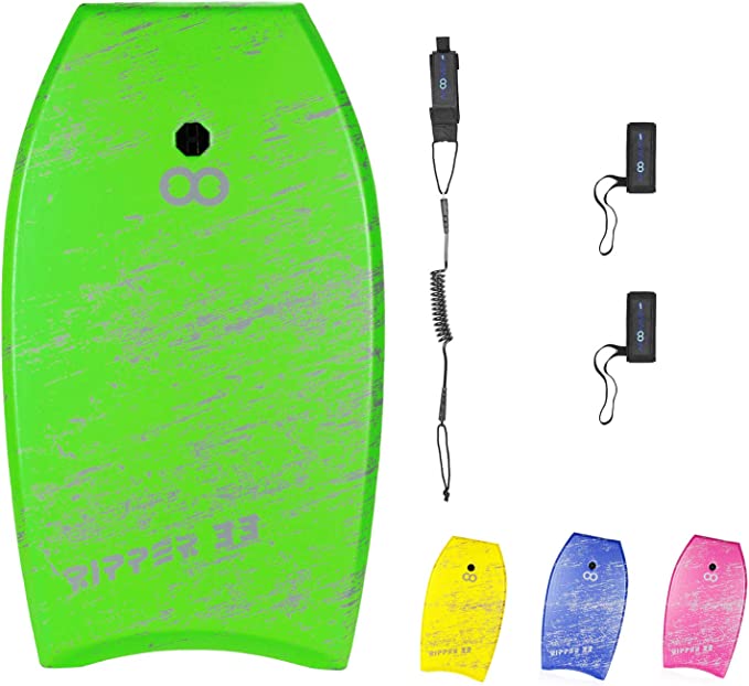 WOOWAVE Bodyboard 33-inch/36-inch/41-inch Super Lightweight Body Board with Premium Coiled Wrist Leash, Swim Fin Tethers, EPS Core and Slick Bottom, Perfect Surfing for Kids Teens and Adults