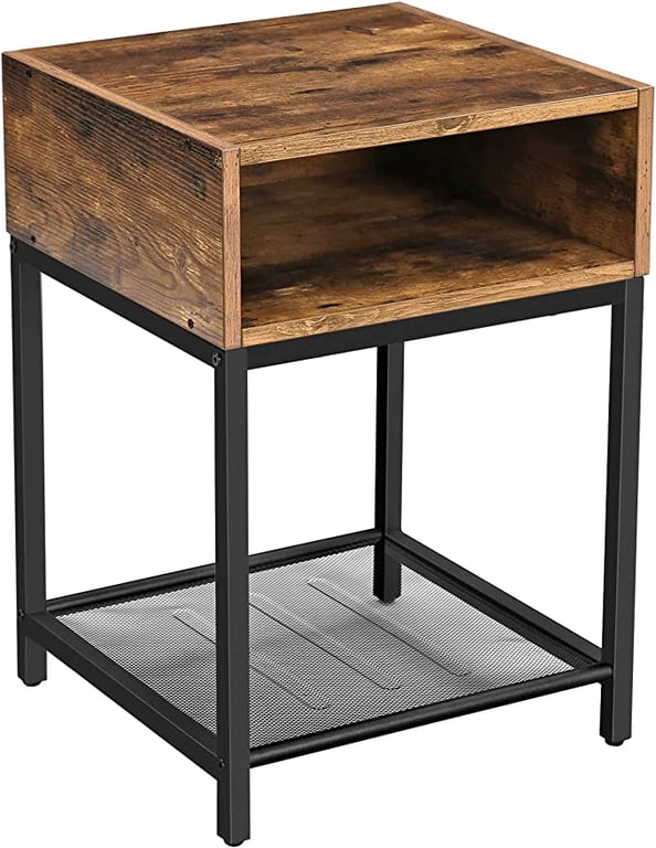 Vasagle Nightstand, Side Table, End Table with Open Compartment and Mesh Shelf, for Living Room Bedroom, Easy Assembly, Space-Saving, Industrial, Rustic Brown and Black