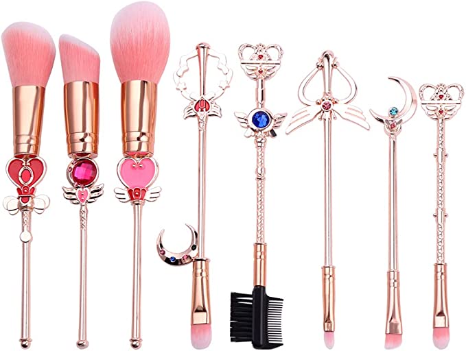 Sailor Moon Makeup Brushes Set - 8pcs Cosmetic Makeup Brush Set Professional Tool Kit Set Pink Drawstring Bag Included (Sailor Moon)
