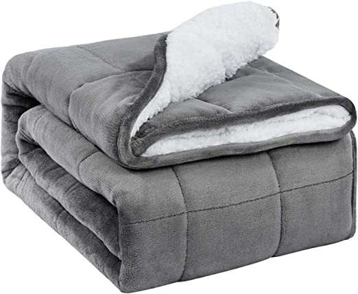BUZIO Sherpa Fleece Weighted Blanket for Adult, 5.5kg Thick Fuzzy Bed Blanket with Soft Plush Flannel, Dual Sided Cozy Fluffy Blanket, 120×180cm, Grey