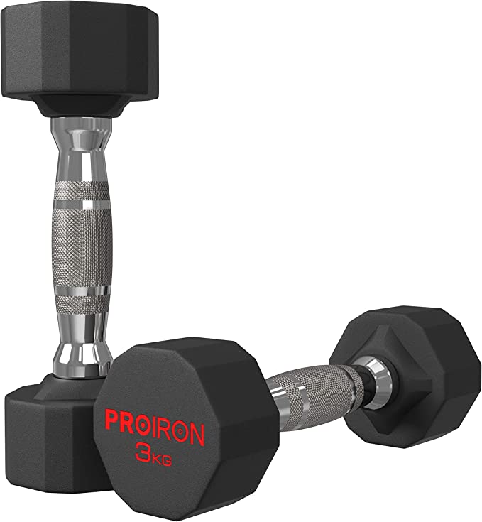 PROIRON Rubber Dumbbells Pure Steel Dumbbell, Friction Welding(Compact and Never loose) Weights Set Men Women Home Gym 3kg 5kg 8kg 10kg 12kg 16kg 20kg 24kg Fitness Training Exercise Body Strength Lifting Equipment (Pair or Single)
