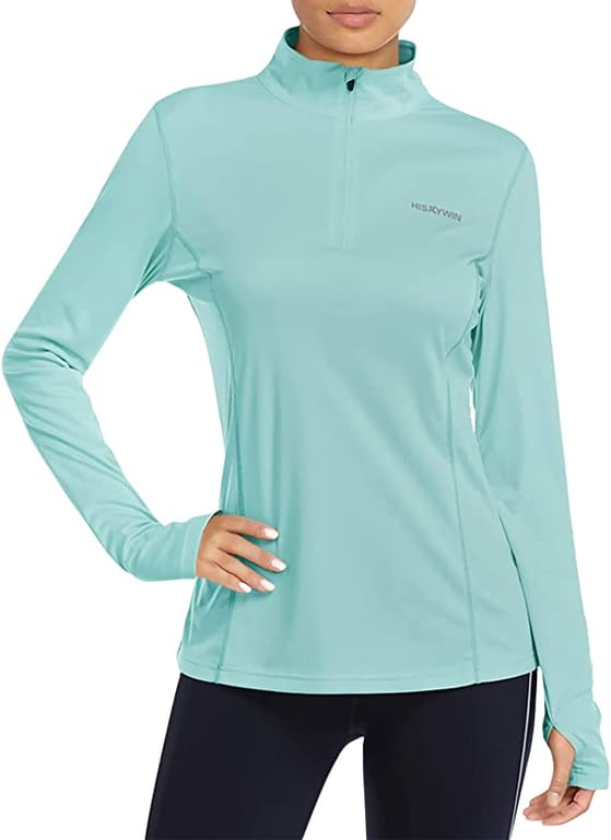 HISKYWIN Womens UPF 50+ Sun Protection Tops Long Sleeve Half-Zip Thumb Hole Outdoor Performance Workout Shirt
