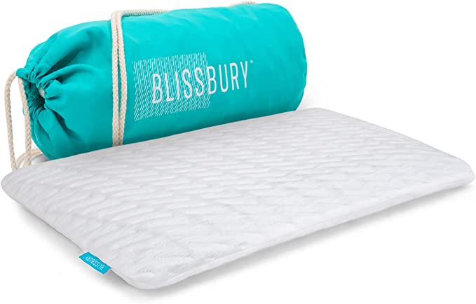 BLISSBURY 6.5cm Thin Stomach Sleeping Memory Foam Pillow. Slim, Flat, Cooling Sleep for Belly or Back with Soft Bamboo Washable Cover, Neck and Head Support for Men and Women Bedding Accessories