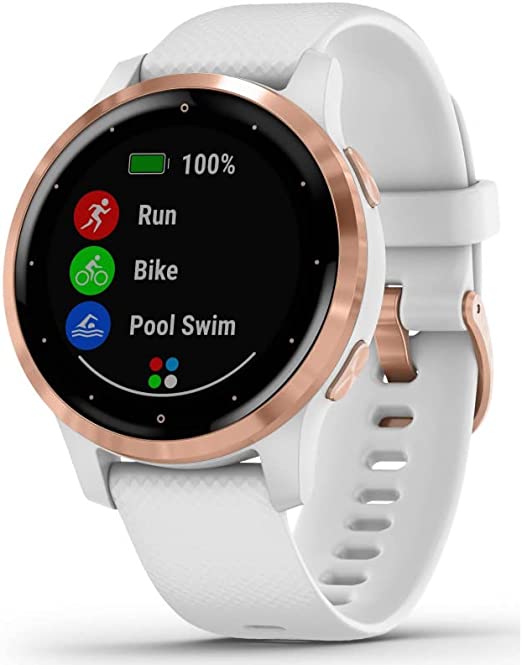 Garmin Vivoactive 4S, GPS Fitness Smartwatch, White with Rose Gold Hardware