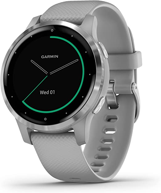 Garmin Vivoactive 4S, GPS Fitness Smartwatch, Powder Grey with Silver Hardware