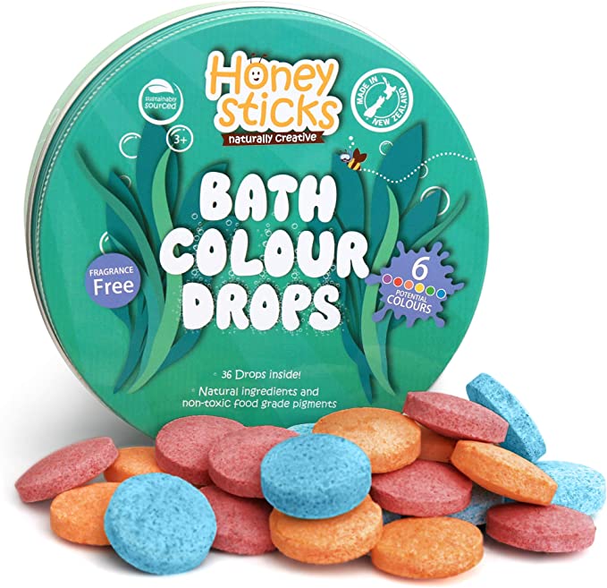 Honeysticks Bath Colour Tablets for Kids - Non Toxic Bathtub Colour Drops Made with Natural & Food Grade Ingredients - Fragrance Free - Fizzy, Brightly Coloured Bathtime Fun, Great Gift Idea - 36 Drops