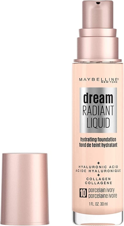 Maybelline Dream Radiant Liquid Hydrating Foundation with Hyaluronic Acid, Porcelain Ivory 10