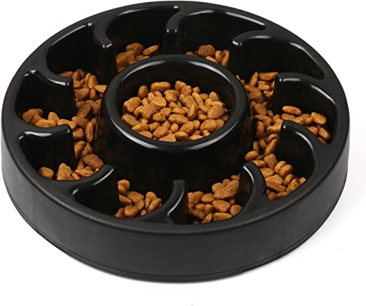 Foir Anti-Gulping Fun Feeder Slow Feed Interactive Bloat Stop Dog Bowls pet Slow Feeder Dog Bowls (Flower Black)