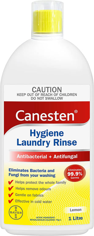 Canesten Antibacterial and Antifungal Hygiene Laundry Rinse Lemon, Eliminates Bacteria and Fungi from Your Washing, 1 Litre