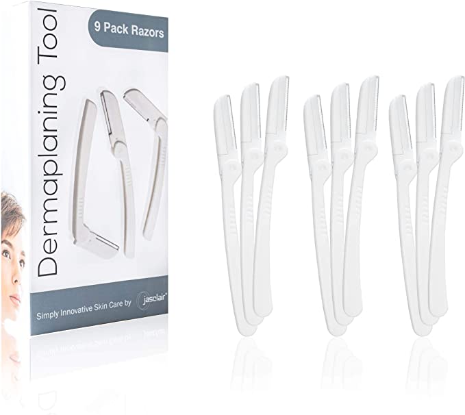 Dermaplaning Tool (9 Count) - Practical Eyebrow, Face and Peach Fuzz Hair Removal Razors for Women (9 Count) – Helps Exfoliate and Smooth The Skin - Easy to Use Dermaplane Blades for a Flawless Look