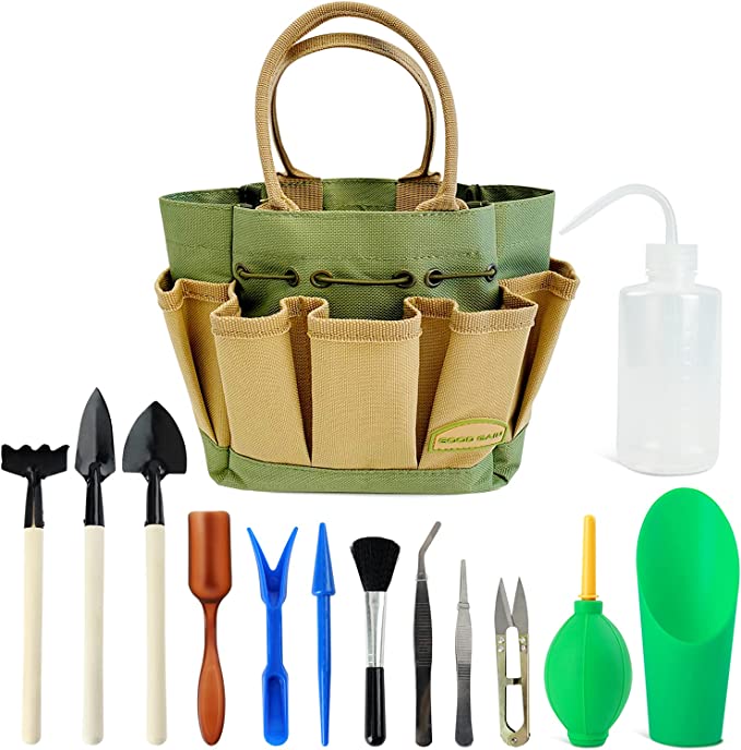Good GAIN Garden Succulent Kit with Organizer Bag,Indoor Mini Hand Gardening Tool Set, 13 Pieces Tools for Bonsai Planter Miniature Fairy Planting Care