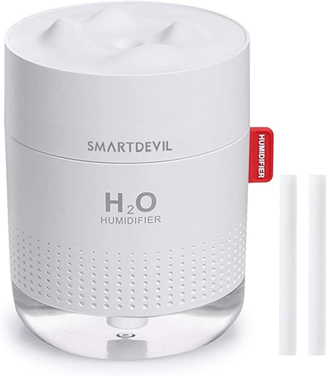 SmartDevil Small Humidifiers, Desk Humidifiers, 500ml, Whisper-Quiet Operation, Night Light Function, Two Spray Modes,Auto Shut-Off for Bedroom, Babies Room, Office, Home (White)