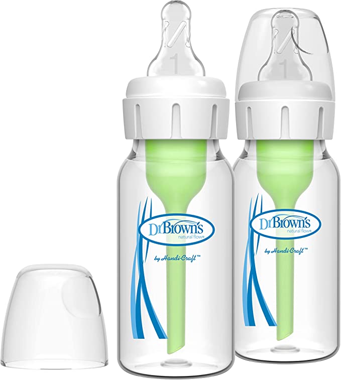 Dr. Brown's Options and Glass Feeding Bottle with Level 1 Teat 2 Pack, 120 ml Capacity, White (SB42003-P2)