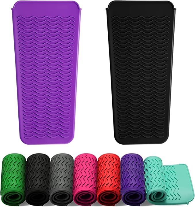 ZAXOP 2 Pack Heat Resistant Silicone Mat Pouch for Flat Iron, Curling Iron,Hair Straightener,Hair Curling Wands,Hot Hair Tools (Purple & Black)