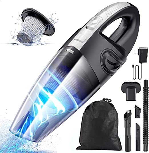 YOMYM Hand Vacuum Cleaner, 120W Powerful Cordless Hand Vacuum Cleaner, Quick Charge Wet and Dry Vacuums, 2200mAh Battery, Washable Filter, Complete Accessory for Office Home and Car