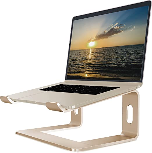 Soundance Aluminum Laptop Stand for Desk Compatible with Mac MacBook Pro/Air Apple 12" 13" Notebook, Portable Holder Ergonomic Elevator Metal Riser for 10 to 15.6 inch PC Desktop Computer, LS1 Gold