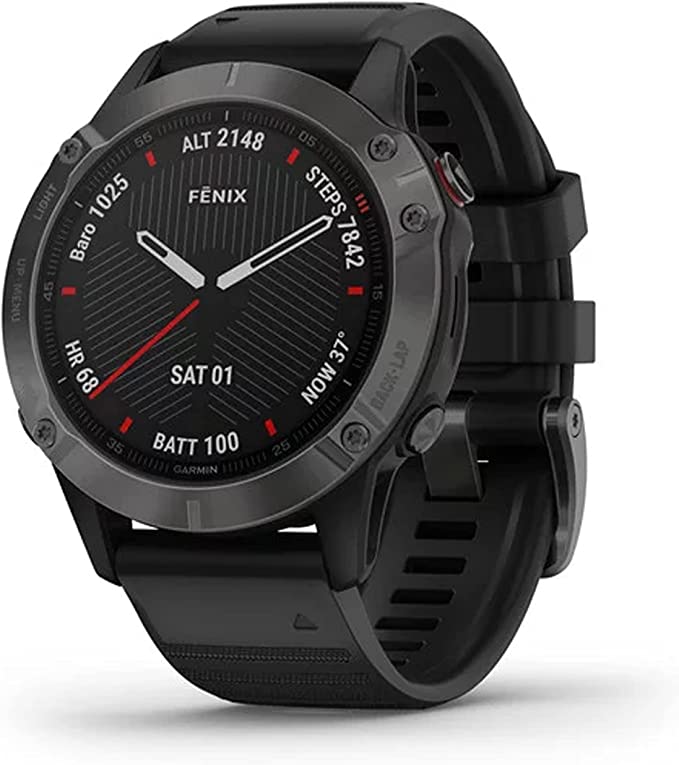 Garmin Fenix 6 Sapphire, Premium Multisport GPS Smartwatch, Carbon Grey With Black Band