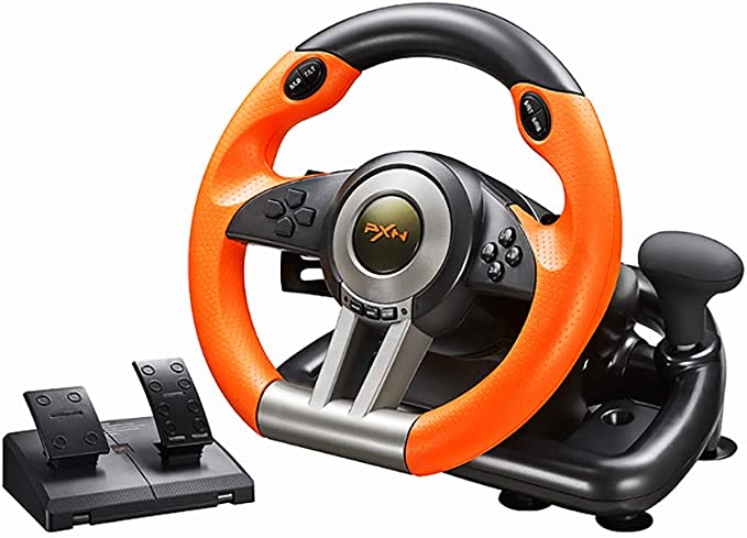 PC Racing Wheel, PXN V3II 180 Degree Universal Usb Car Sim Race Steering Wheel with Pedals for PS3, PS4, Xbox One,Xbox Series X/S,Nintendo Switch (Orange)