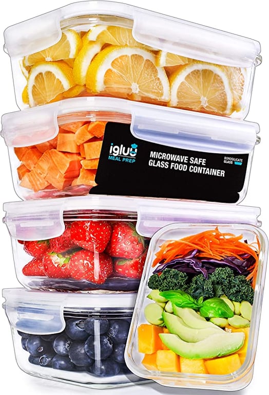 Igluu Meal Prep Glass Containers with Transparent, Steam Vent Lids - Airtight Portion Control Food Storage - BPA Free - Microwavable, Dishwasher and Oven Safe [5 Pack + 1 Spare Lid]