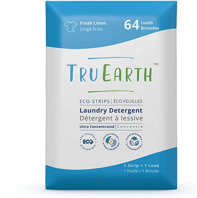 Tru Earth Eco-Strips Laundry Detergent (Fresh Linen Scent, 64 Loads) - Eco-friendly Ultra Concentrated Compostable & Biodegradable Plastic-Free Laundry Detergent Sheets