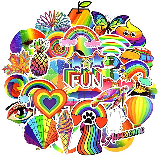 Waterproof Vinyl Colorful Stickers Pack for Laptop Water Bottle Party Favors (50 Pcs Rainbow Style)