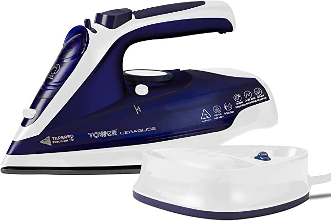 Tower T22008BLU CeraGlide Cordless Steam Iron with Ceramic Soleplate and Variable Steam Function, Blue