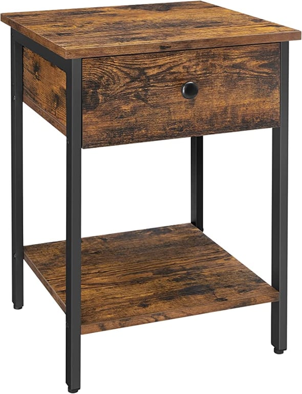 Vasagle Nightstand, Bedside Table, Side Table with Drawer and Shelf, End Table, Bedroom, Living Room, Easy Assembly, Steel Frame, Industrial, Rustic Brown and Black