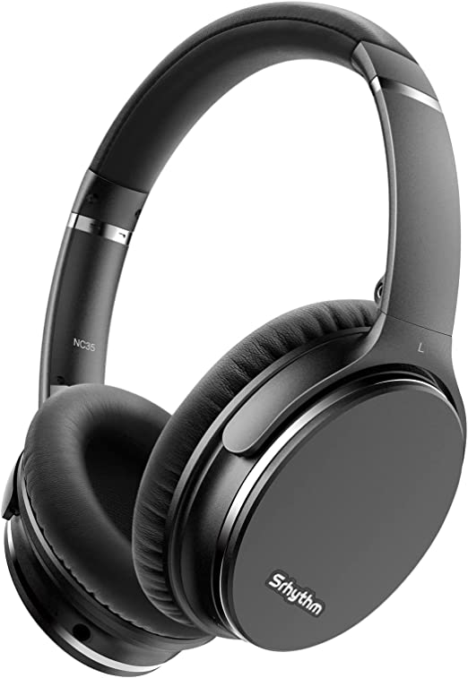 Srhythm NC35 Noise Cancelling Headphones Wireless Bluetooth 5.0, Fast Charge Over-Ear Lightweight Headset with Microphones,Mega Bass 50+ Hours’ Playtime