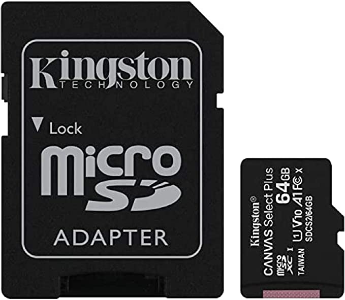 Kingston 64GB microSDHC Canvas Select Plus 100MB/s Read A1 Class 10 UHS-I Memory Card + Adapter (SDCS2/64GB)