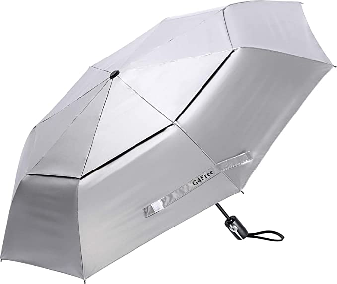 G4Free UPF 50+ UV Protection Travel Umbrella - 42/46 Inch Windproof Silver Coating Sun Blocking Umbrella
