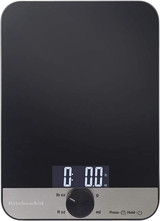 KitchenAid KQ908 Glass Surface 11 Pound Capacity Digital Kitchen and Food Scale, Black