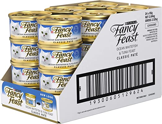 Fancy Feast Whitefish & Tuna Pate Wet Cat Food, Adult, 24x85g