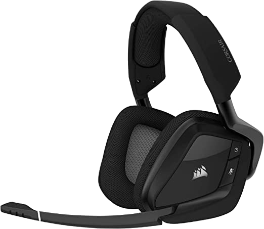 Corsair CA-9011201-AP VOID ELITE RGB Wireless Gaming Headset, 7.1 Surround Sound, Low Latency 2.4 GHz Wireless, 40ft Wireless Range, Customisable RGB Lighting, Durable Aluminium with PC, PS4 Compatibility- Carbon, Medium