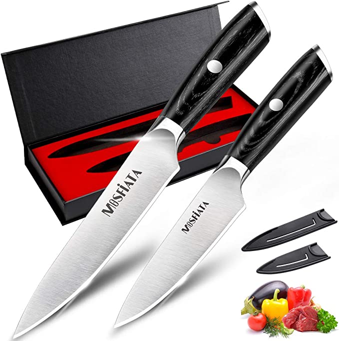 MOSFiATA 5” Chef Knife and 3.5" Fruit Knife Set with Knife Sheath, German High Carbon Stainless Steel EN.4116 with Micarta Handle and Gift Box for Vegetable and Fruit Cutting