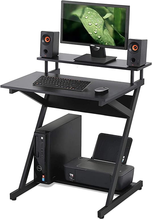 FITUEYES Computer Desk with Storage Shelf Modern Study Writing Table fit Working/Eating/Gaming for Small Spaces Black 70cm