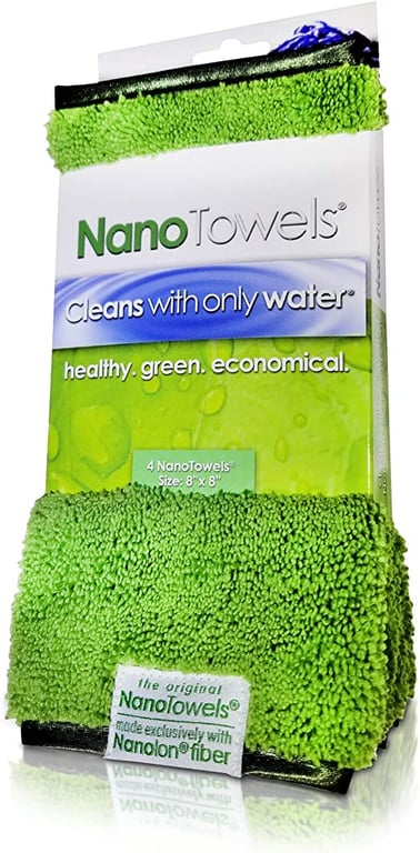 Nano Towels - Amazing Eco Fabric That Cleans Virtually Any Surface With Only Water. No More Paper Towels Or Toxic Chemicals. 4-Pack (8x8", Green)