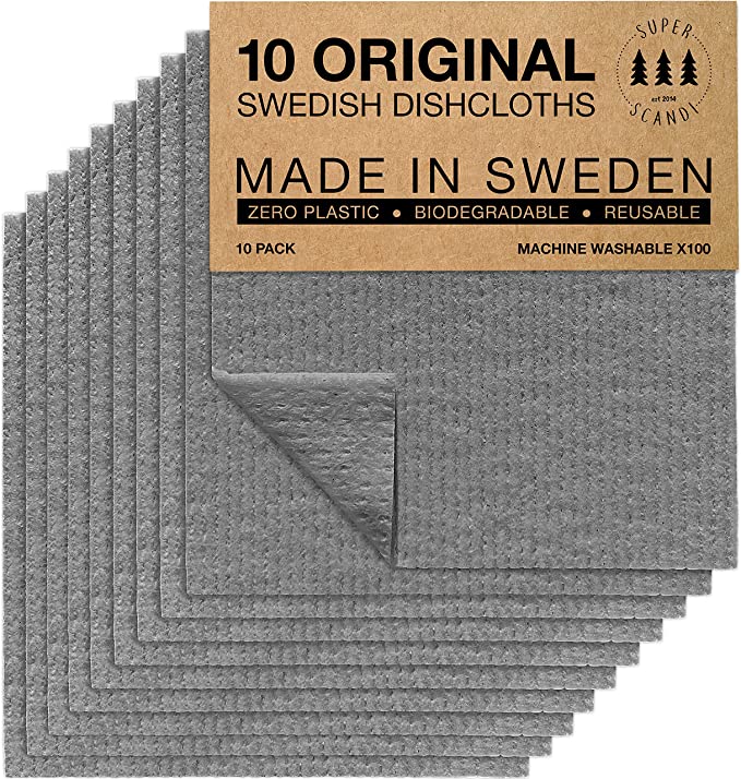 SUPERSCANDI Made in Sweden Dish Cloths Eco-Friendly Paper Alternative Grey 10 Pack Reusable Compostable Kitchen Dish Cloths & Rags