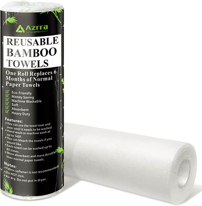Bamboo Reusable Paper Towels - Zero Waste Strong Unpaper Towels, Eco Friendly Products, 30 Sheets/Roll = Half a Year Supply of Paper Towels, Machine Washable Reusable Kitchen Towels (1 Roll)