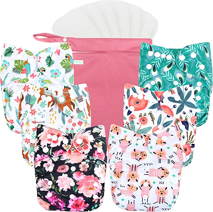 Wegreeco Washable Reusable Baby Cloth Pocket Diapers 6 Pack + 6 Inserts + 1 Wet Bag