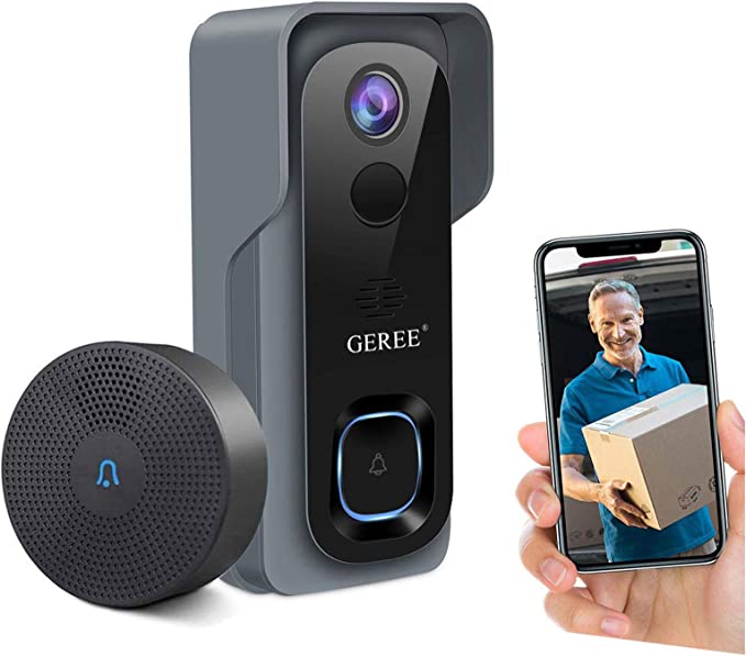 GEREE Video Doorbell Camera Wireless 2.4G WiFi Smart Door Bell,32GB Preinstalled, 1080P HD Security Home Camera,Real-Time Video and Two-Way Talk,Night Vision,PIR Motion Detection 166° Wide Angle Lens