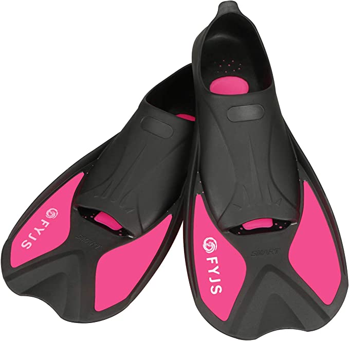 F FYJS Short Swim Fins,Travel Size Diving Flippers with Mesh Carrying Bag for Adult Men Womens